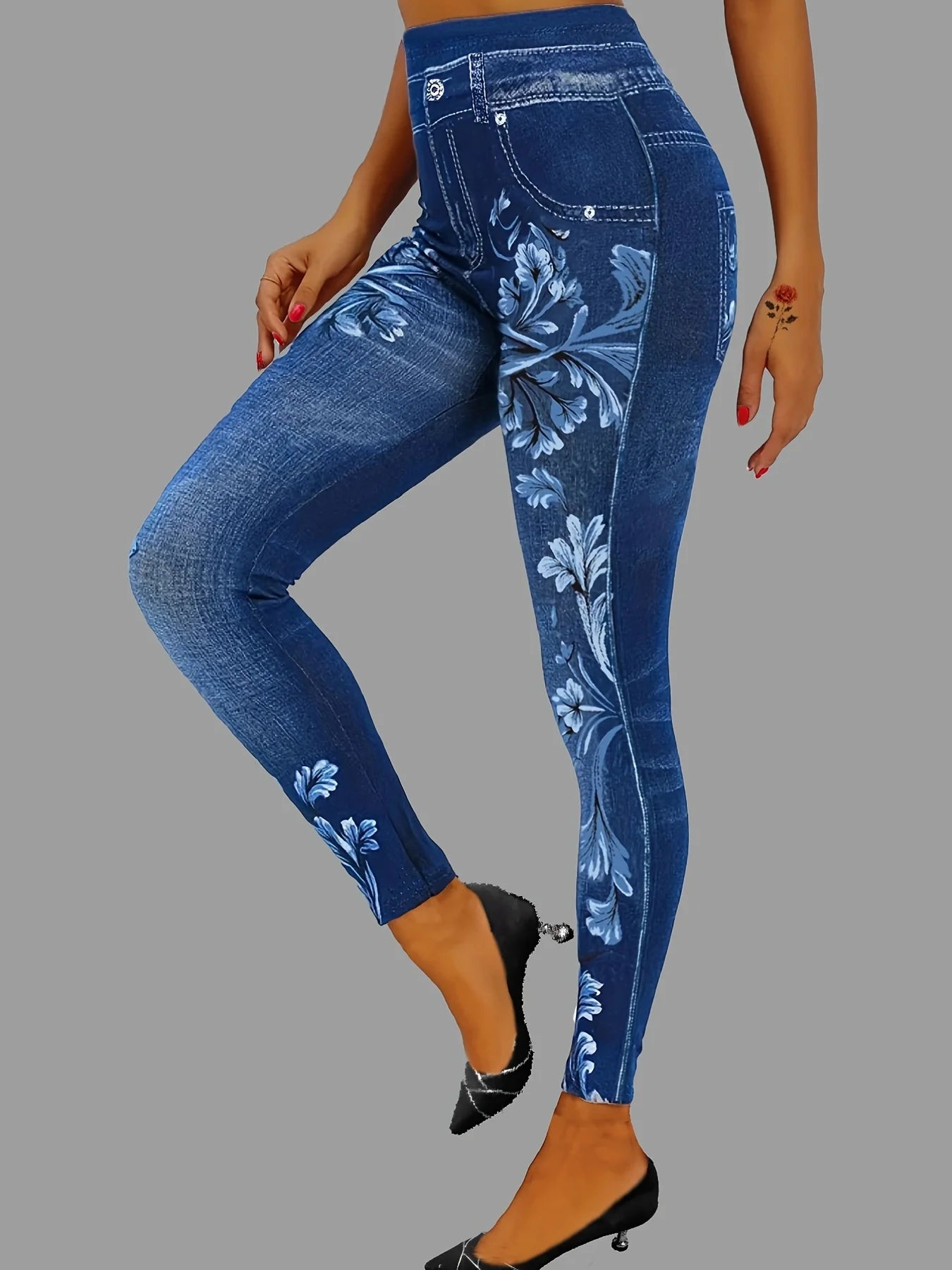 Printed Faux Denim Leggings