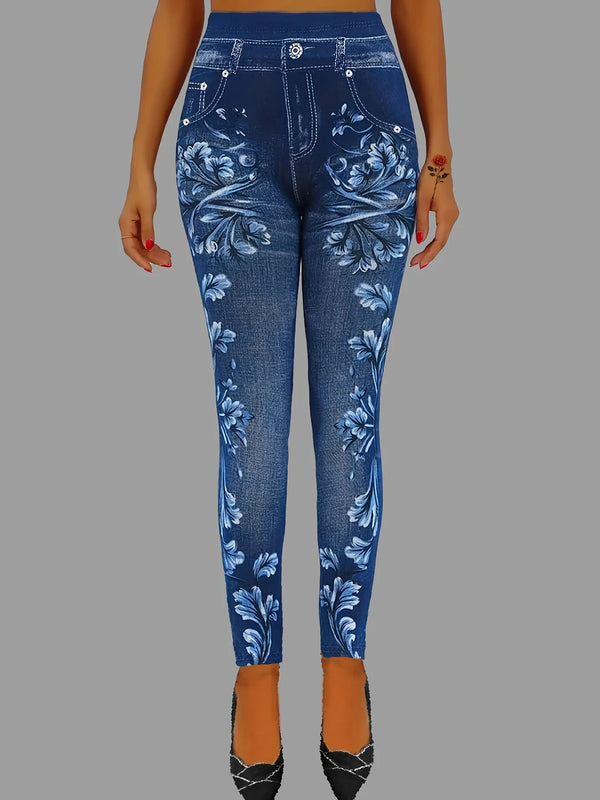 Printed Faux Denim Leggings