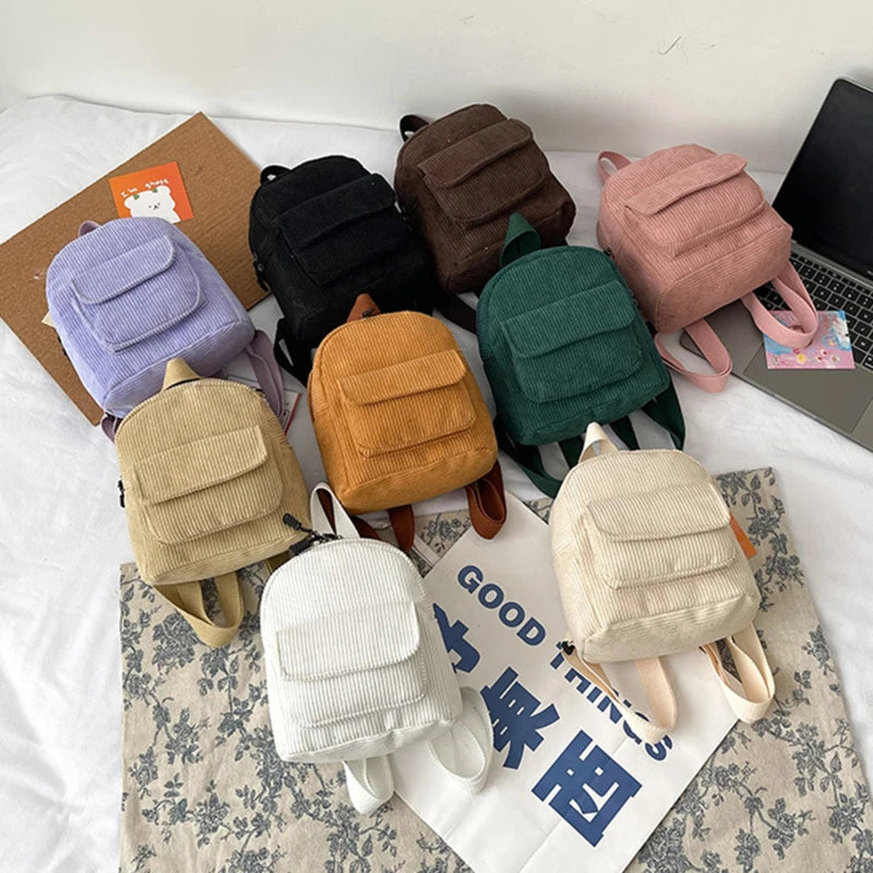 Solid Color Corduroy Backpack