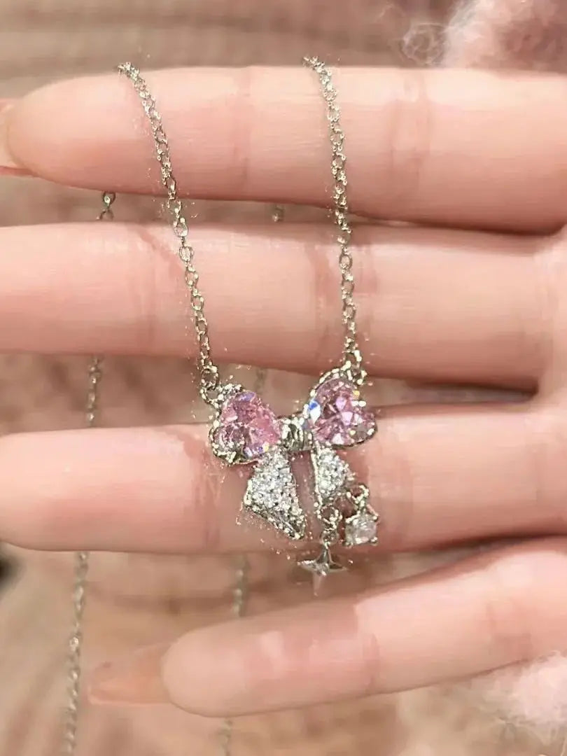 Pink bow necklace sweet cool