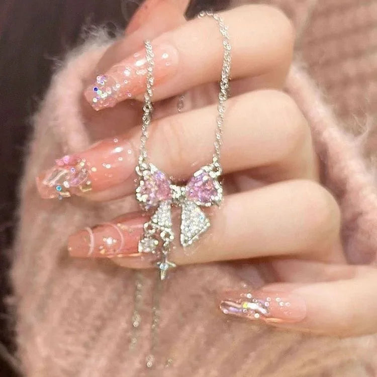 Pink bow necklace sweet cool