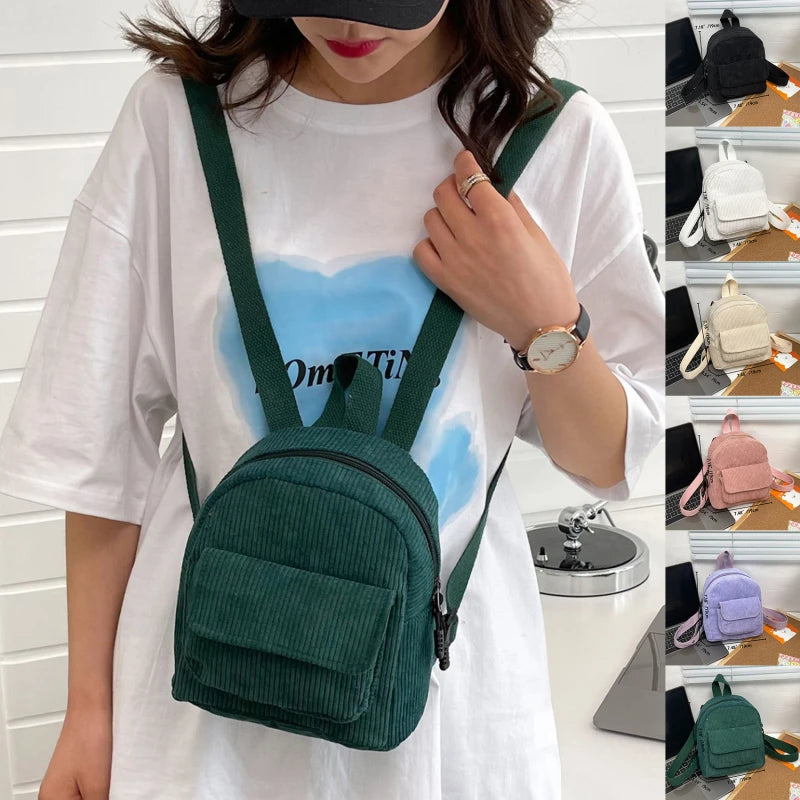 Solid Color Corduroy Backpack