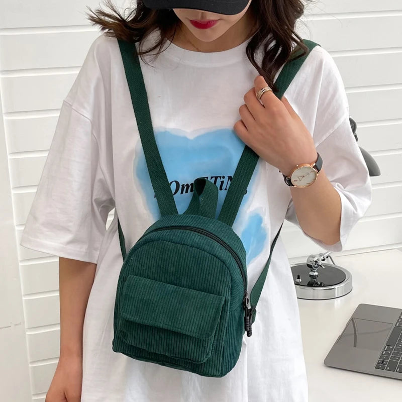 Solid Color Corduroy Backpack