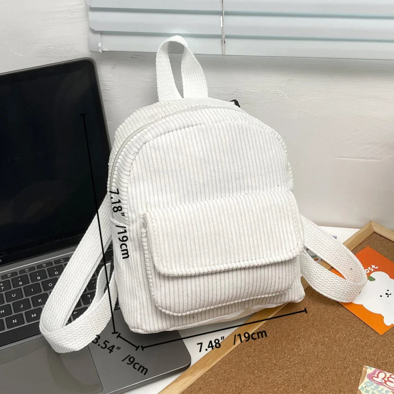 Solid Color Corduroy Backpack