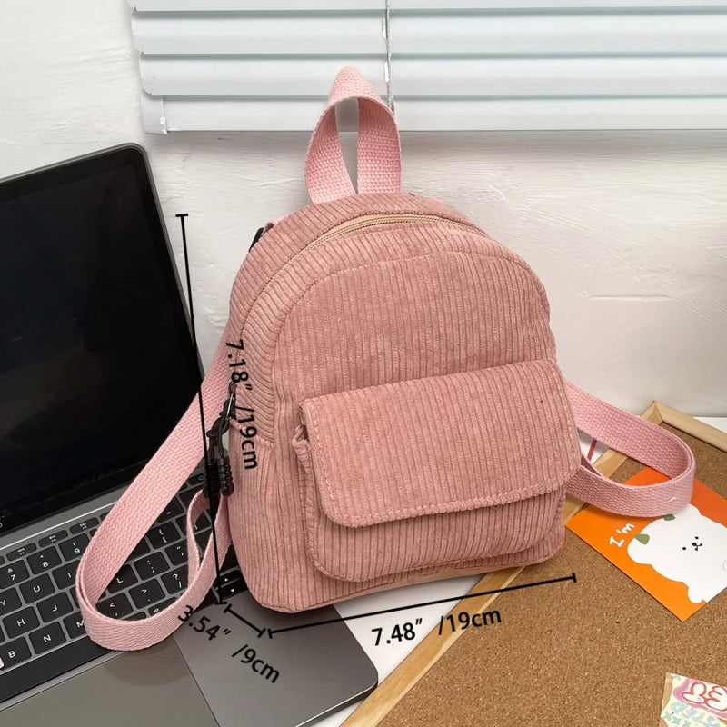 Solid Color Corduroy Backpack