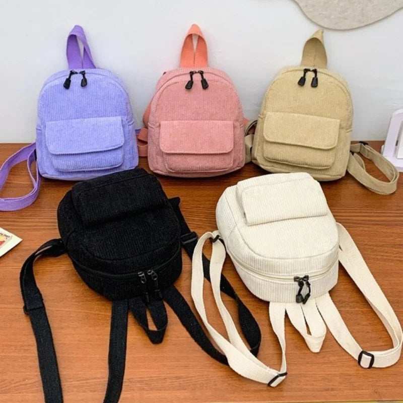 Solid Color Corduroy Backpack