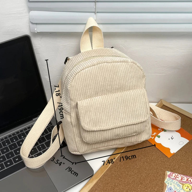 Solid Color Corduroy Backpack