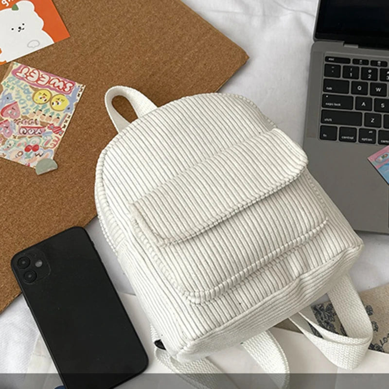 Solid Color Corduroy Backpack