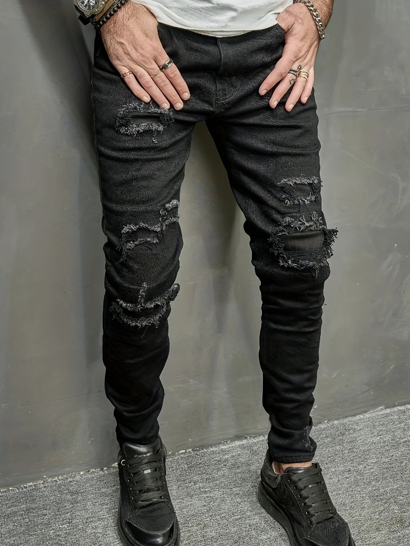 Men's slim fit jeans with torn