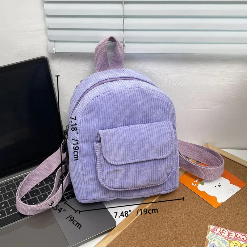 Solid Color Corduroy Backpack