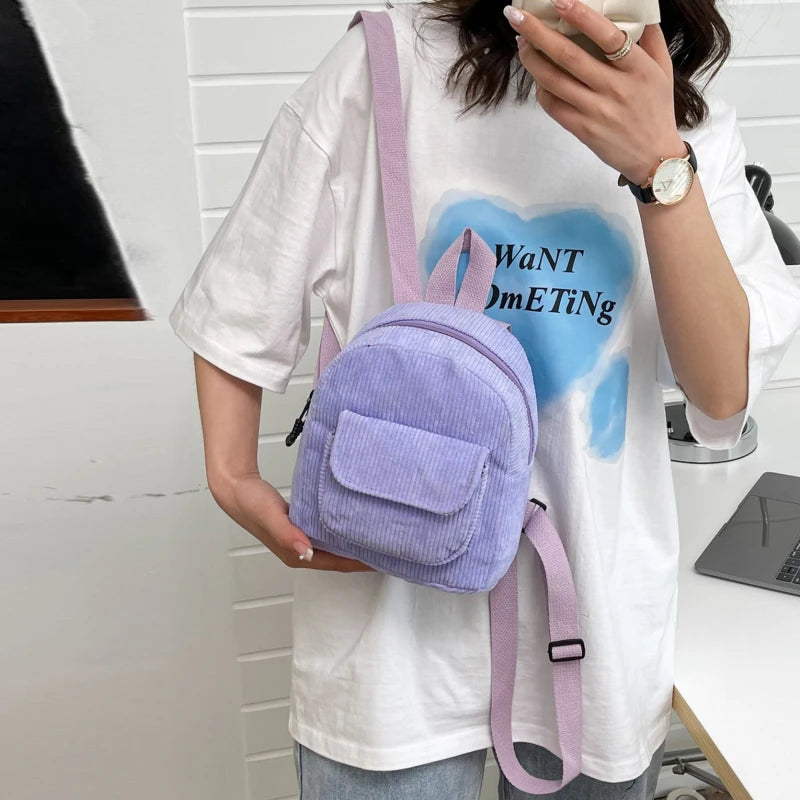 Solid Color Corduroy Backpack