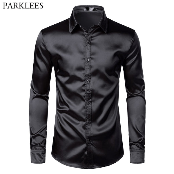 Men's Black Satin Luxury Dress Shirts