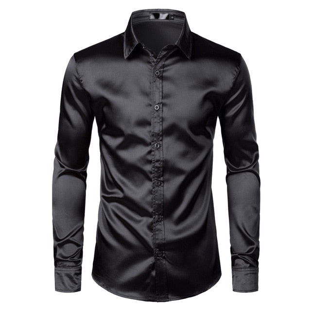 Men's Black Satin Luxury Dress Shirts