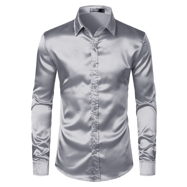 Men's Black Satin Luxury Dress Shirts