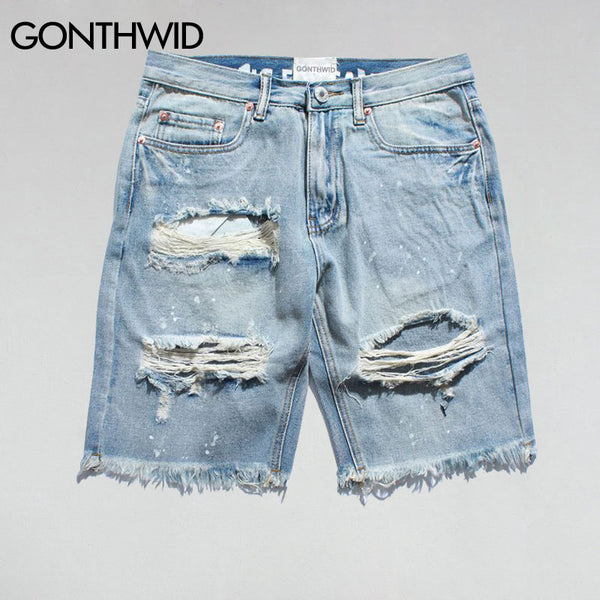 GONTHWID Ripped Destroyed Denim Shorts