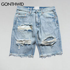 GONTHWID Ripped Destroyed Denim Shorts