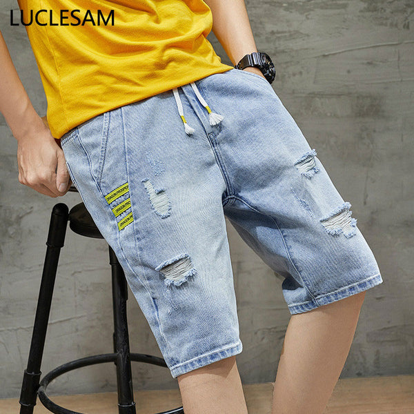 Mens Straight Ripped Denim Shorts