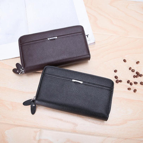 Double Zipper Leather Wallet